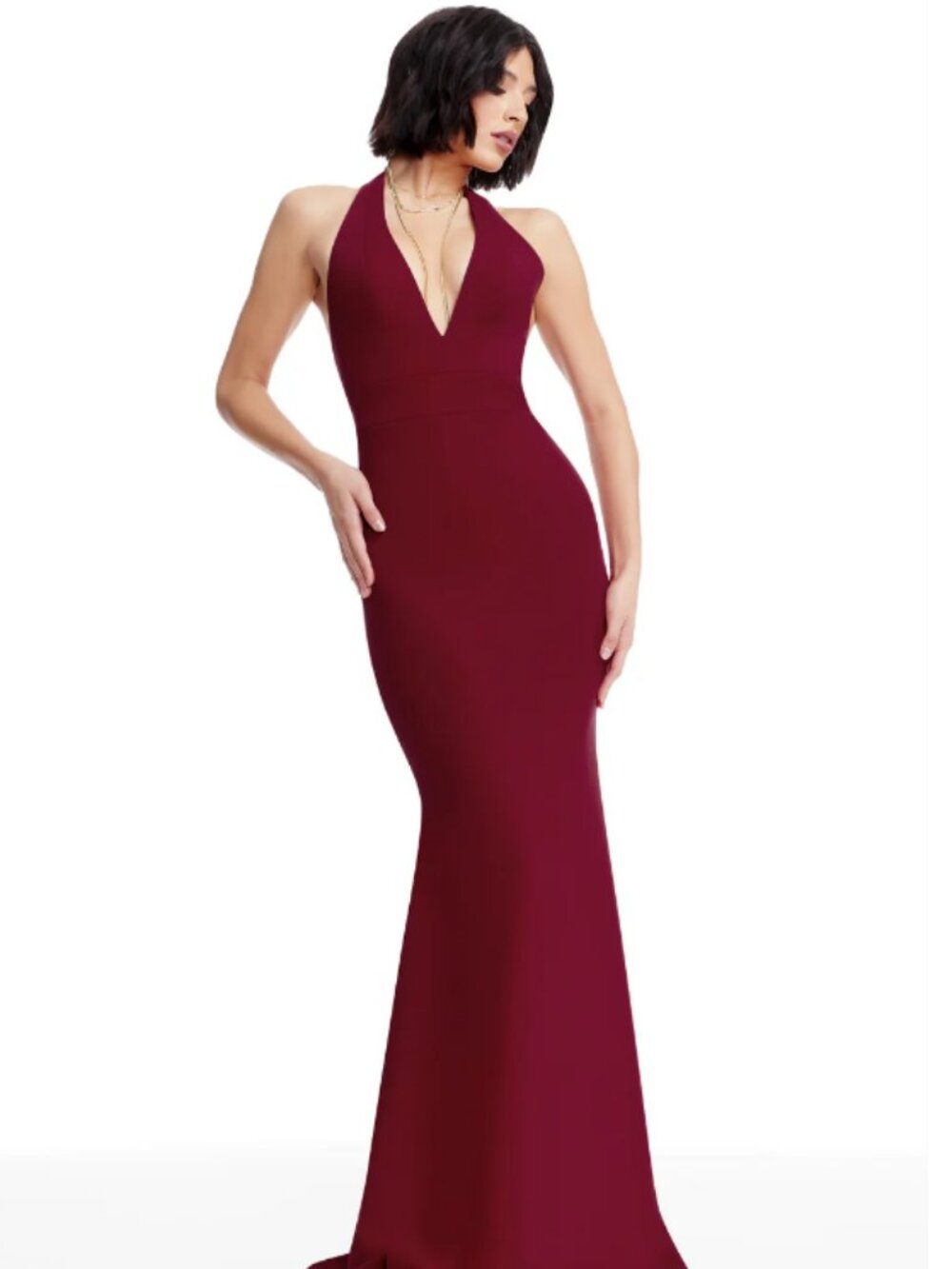 Dress the Population Camden Mermaid Halter Gown Garnet XS NWT